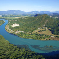 France, Ain (01), Belley, le Rhone, lac de Bart (vue aerienne)