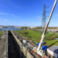 France, Rhone (69), Saint Fons, Centrale et ecluse de Pierre Benite sur le Rhone, travaux de chantier pendant l'arret de navigation