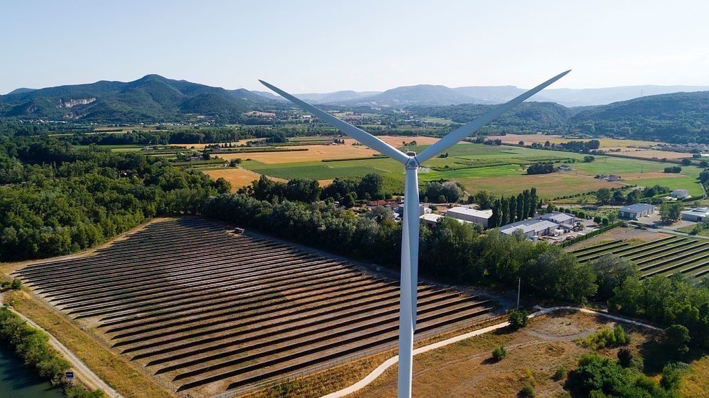 France, Ardeche (07), Le Pouzin, Parc Photovoltaique (vue aerienne)